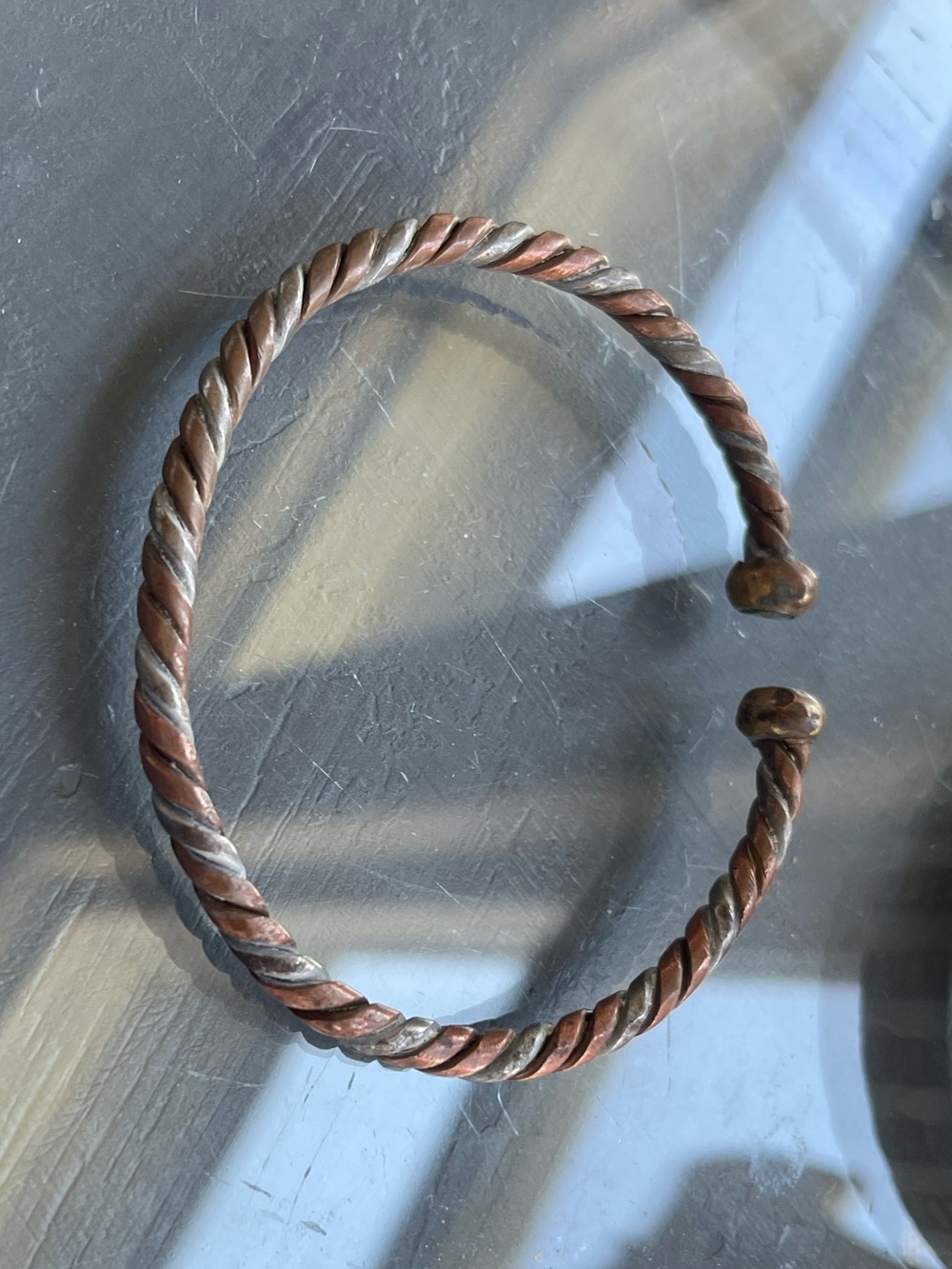 Twisted Copper and Silver Tone Open Cuff Bracelet - Picture 2 of 3
